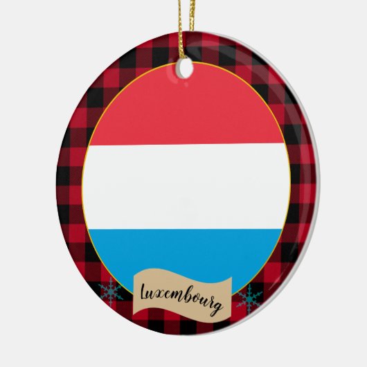 Luxemburgische Flagge, karierter roter Büffel, pat Keramik Ornament (Links)