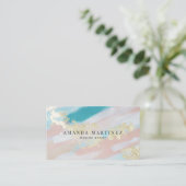 Luxery Gold Aquamarin Pink Pinselstriche Social Me Visitenkarte (Stehend Vorderseite)