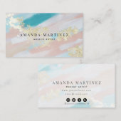 Luxery Gold Aquamarin Pink Pinselstriche Social Me Visitenkarte (Vorne/Hinten)