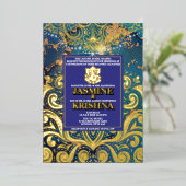 LuxGlitter Blue Gold Hindu Ganesha Indian Wedding Folieneinladung (Stehend vorne)