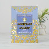 LuxGlitter Blue Gold Sikh Anand Karaj Wedding Folieneinladung (Stehend vorne)