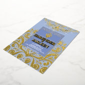 LuxGlitter Blue Gold Sikh Anand Karaj Wedding Folieneinladung (Gedreht)