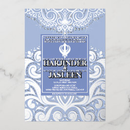 LuxGlitter Blue Silver Sikh Anand Karaj Wedding Folieneinladung