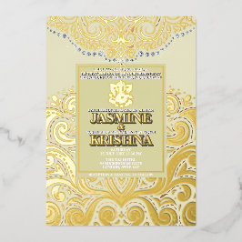 LuxGlitter Ivory Gold Ganesha Hindu Wedding Folieneinladung