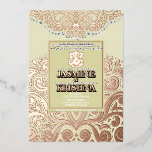 LuxGlitter Ivory PinkGold Ganesha Hindu Wedding Folieneinladung