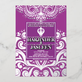 LuxGlitter Lila Silver Sikh Anand Karaj Wedding Folieneinladung