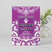 LuxGlitter Lila Silver Sikh Anand Karaj Wedding Folieneinladung (Stehend vorne)