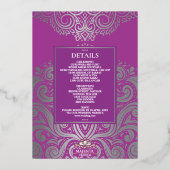 LuxGlitter Lila Silver Sikh Anand Karaj Wedding Folieneinladung (Rückseite)