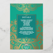 LuxGlitter Peacock Gold Ganesha Hindu Wedding Folieneinladung (Rückseite)