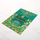 LuxGlitter Peacock Gold Sikh Anand Karaj Wedding Folieneinladung (Gedreht)