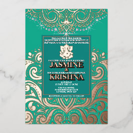 LuxGlitter Peacock PinkGold Ganesha Hindu Wedding Folieneinladung