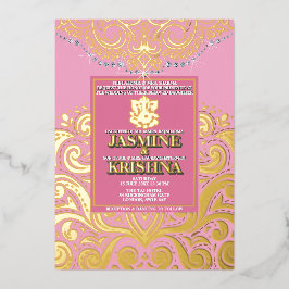 LuxGlitter Pink Gold Ganesha Hindu Wedding Folieneinladung