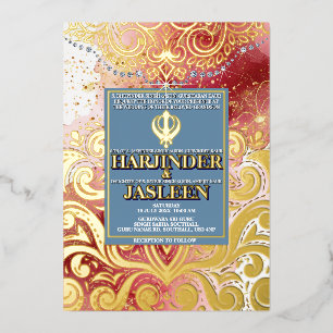LuxGlitter Pink & Gold Sikh Anand Karaj Wedding Folieneinladung
