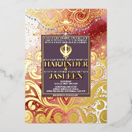 LuxGlitter Pink & Gold Sikh Anand Karaj Wedding Folieneinladung