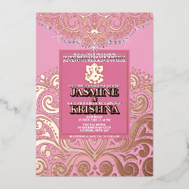 LuxGlitter Pink PinkGold Ganesha Hindu Wedding Folieneinladung