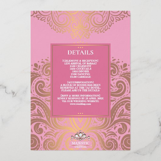 LuxGlitter Pink PinkGold Ganesha Hindu Wedding Folieneinladung (Rückseite)