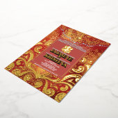 LuxGlitter Red Gold Hindu Ganesha Indian Wedding Folieneinladung (Gedreht)