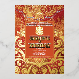 LuxGlitter Red Gold Hindu Ganesha Indianer Folieneinladung