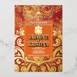 LuxGlitter Red Gold Hindu Ganesha Indianer Folieneinladung