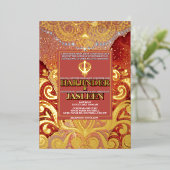 LuxGlitter Red Sikh Anand Karaj Indian Wedding Folieneinladung (Stehend vorne)