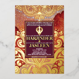 LuxGlitter Red Sikh Anand Karaj Indian Wedding Folieneinladung