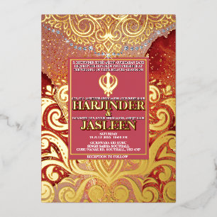 LuxGlitter Red Sikh Anand Karaj Indian Wedding Folieneinladung