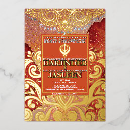 LuxGlitter Red Sikh Anand Karaj Indian Wedding Folieneinladung