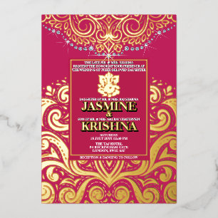 LuxGlitter Rose Pink Ganesha Hindu Wedding Folieneinladung