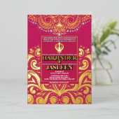 LuxGlitter Rose Pink Gold Sikh Anand Karaj Wedding Folieneinladung (Stehend vorne)