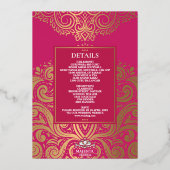 LuxGlitter Rose Pink Gold Sikh Anand Karaj Wedding Folieneinladung (Rückseite)
