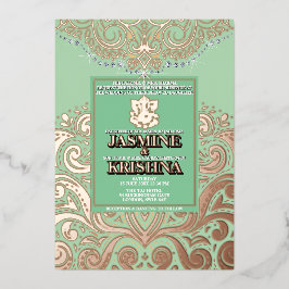 LuxGlitter Sage PinkGold Ganesha Hindu Wedding Folieneinladung