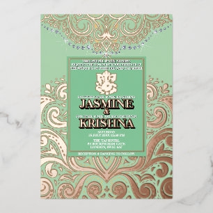 LuxGlitter Sage PinkGold Ganesha Hindu Wedding Folieneinladung
