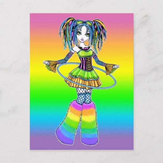 "Luxie" Rainbow Cyber Goth Hula Hoop Fee Postkarte (Vorderseite)