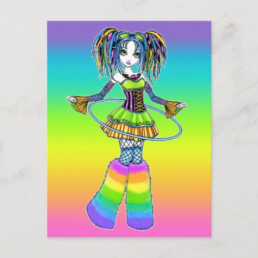 "Luxie" Rainbow Cyber Goth Hula Hoop Fee Postkarte (Vorderseite)