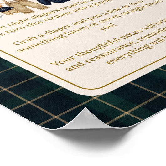 Luxsary Bear Plaid Baby Shower Diaper Notes Game Poster (Ecke)