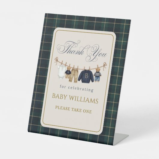 Luxsary Bear Plaid Baby Shower Favors Sockelschild (Vorderseite)