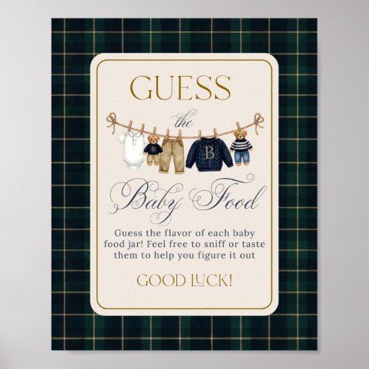 Luxsary Bear Plaid Baby Shower Guess Baby Food Poster (Vorne)