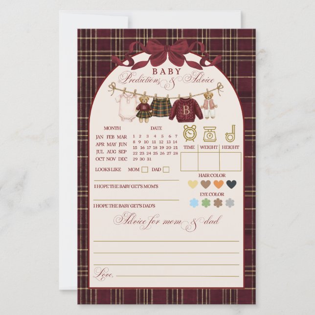 Luxsary Teddy Baby Shower Girl Plaid Game (Vorderseite)