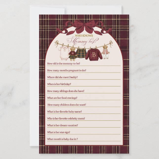 Luxsary Teddy Baby Shower Girl Plaid Game (Vorderseite)