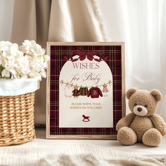 Luxsary Teddy Bear Baby Shower Girl Plaid Bow Poster