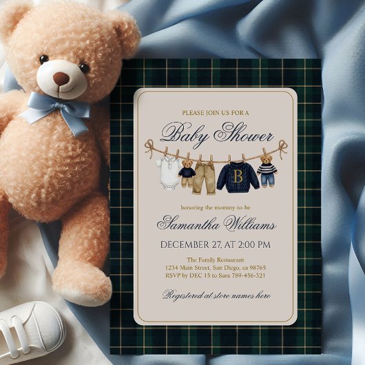 Luxsary Teddy Bear Plaid Baby Shower  Einladung