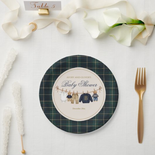 Luxsary Teddy Bear Plaid Baby Shower Paper Plate Pappteller (Hochzeit)
