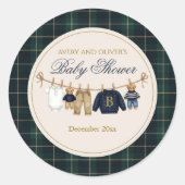 Luxsary Teddy Bear Plaid Baby Shower Paper Plate Runder Aufkleber (Vorderseite)
