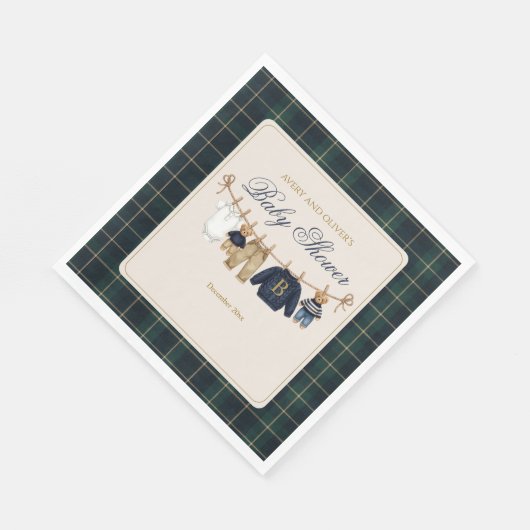 Luxsary Teddy Bear Plaid Baby Shower Serviette (Ecke)