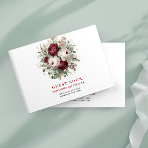 Luxuriös Bohemian Burgunder Blumen Gold Gästebuch