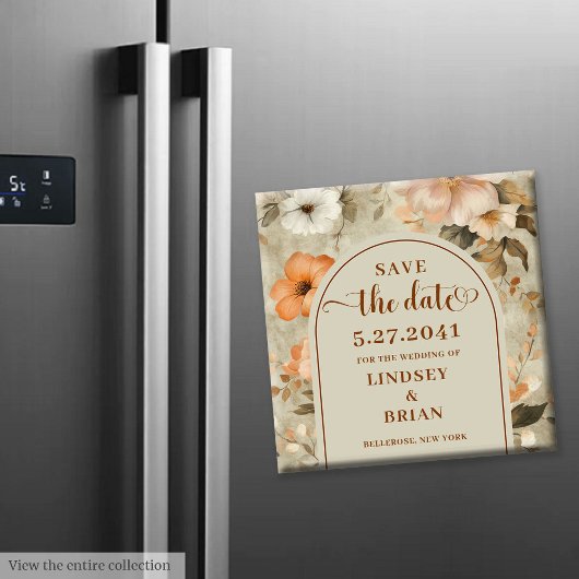 Luxuriös Boho Terrakotta Beige Olive Save Date Magnet