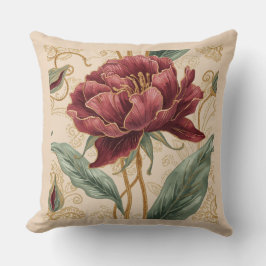 Luxuriös, bordeauxrot, goldene Blumen Design Kunst Kissen