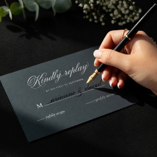 Luxuriös Dunkle Schiefer Hochzeit Elegant RSVP Karte