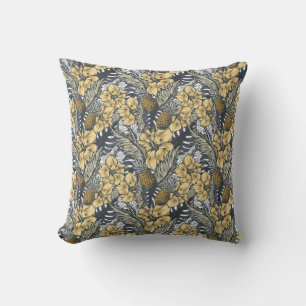 Luxuriös Elegant Gold und Schwarz Tropische Blumen Kissen