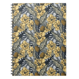 Luxuriös Elegant Gold und Schwarz Tropische Blumen Notizblock